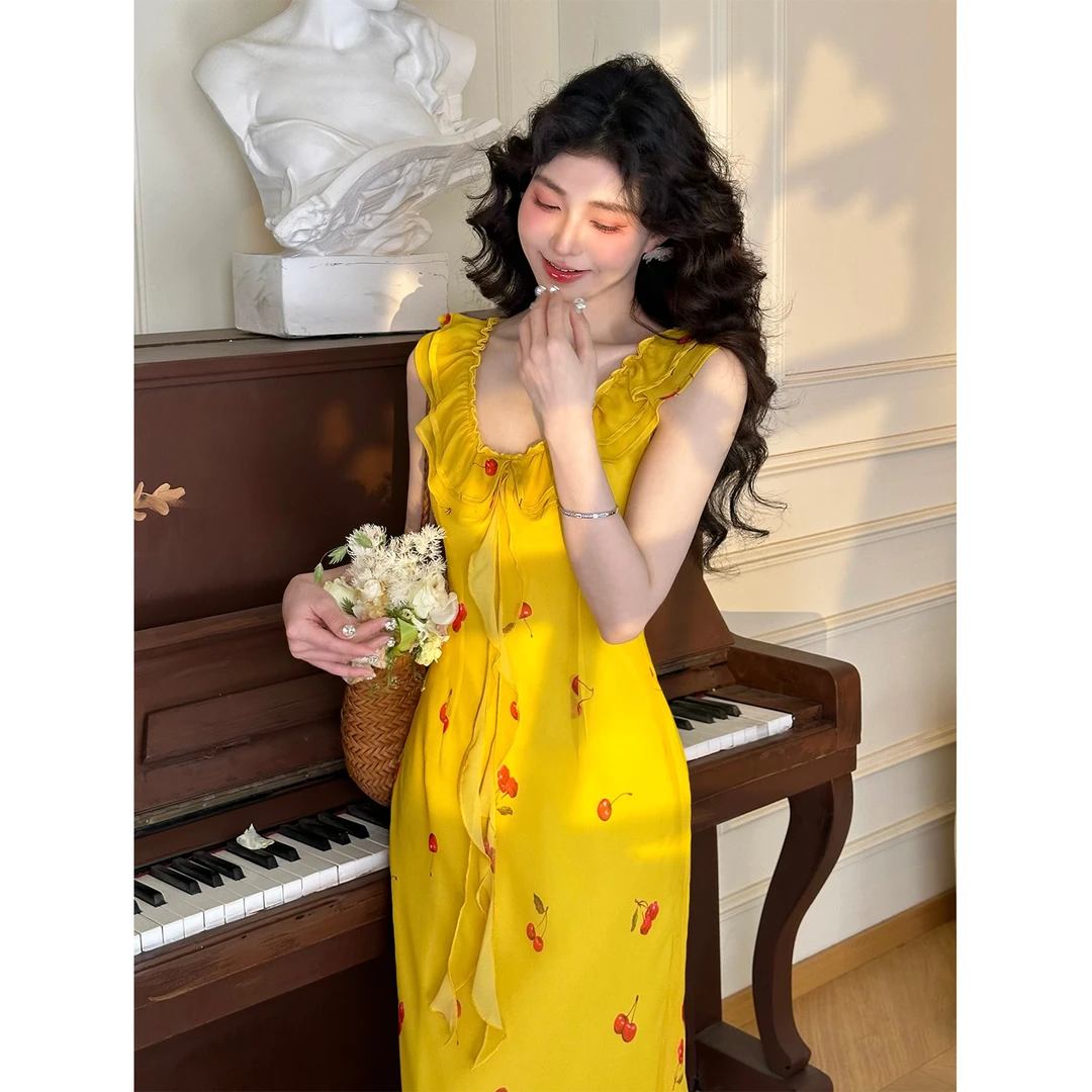 肖夫人【日光岛屿】法式复古港风格子吊带裙连衣裙女夏修身SS189