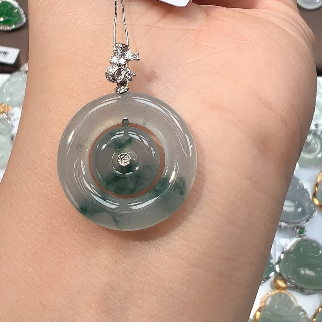 翡翠18K金镶嵌吊坠(不含链)甜甜圈