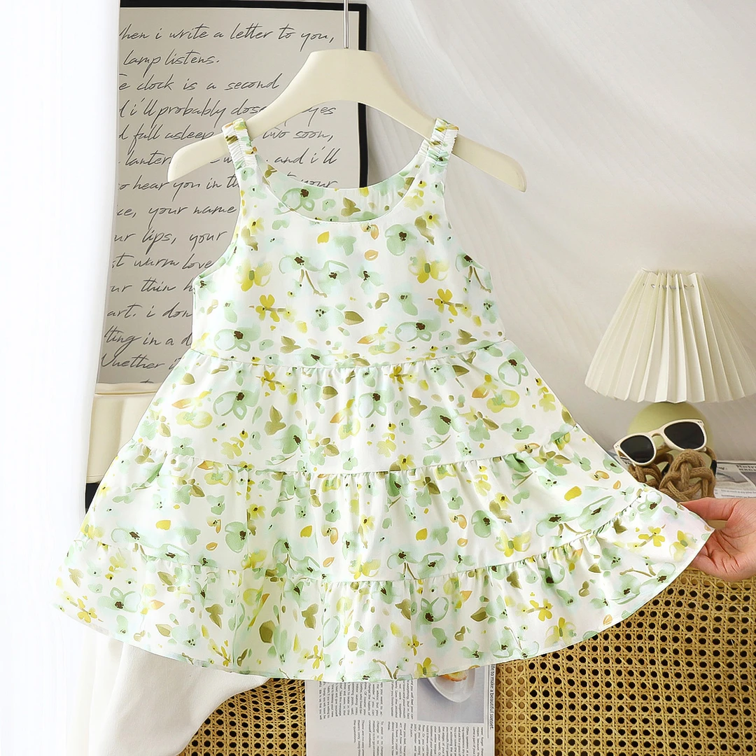 女童棉绸连衣裙夏季儿童吊带裙子新款小女孩蛋糕裙洋气女宝宝夏装