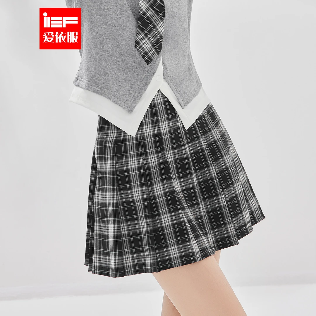 IEF/爱依服半身裙2025夏季新款美高学院风减龄气质百搭格子摆裙