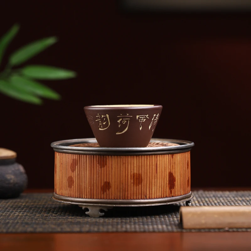 1149 | 宜兴紫砂   九斋《清风荷韵》全手工粉浆斗笠杯