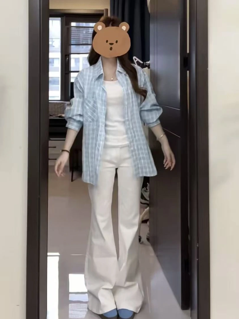 白色不透微喇牛仔裤女2025春夏新款显瘦宽松不贴腿喇叭加长拖地裤