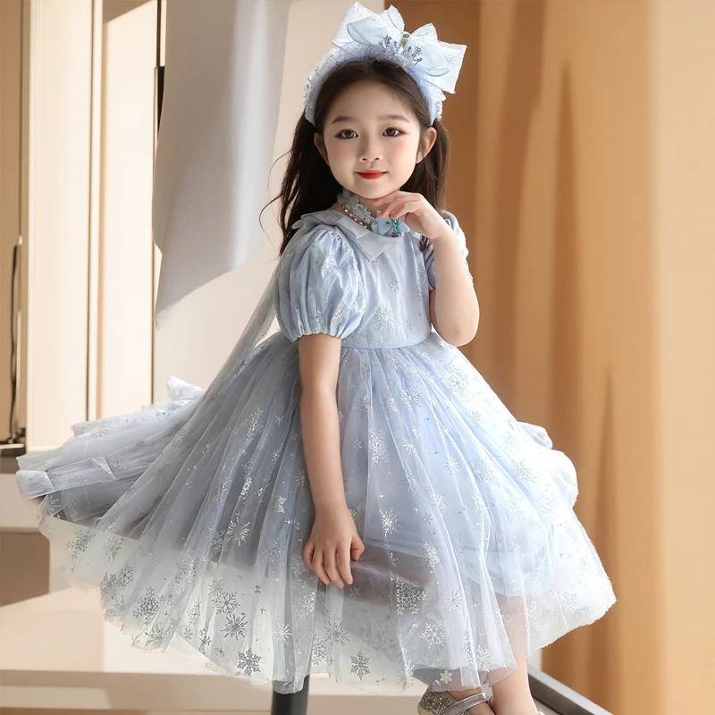 女童小众气质艾莎公主裙2025夏新款爱莎小女孩洋气蓬蓬纱裙连衣裙