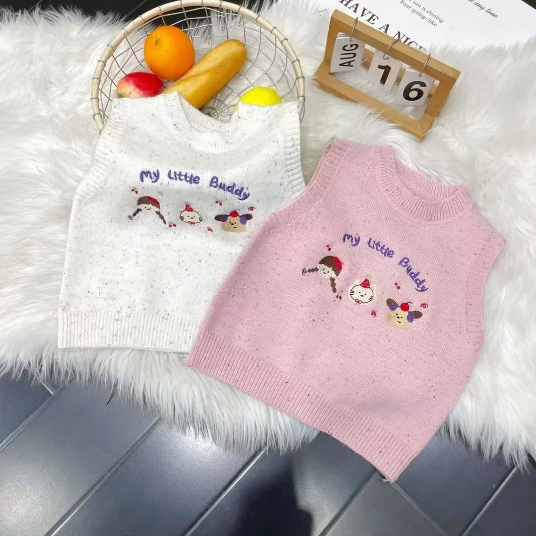 2025新款儿童男女童毛衣宝宝针织衫马甲卡通薄款绣花爆款