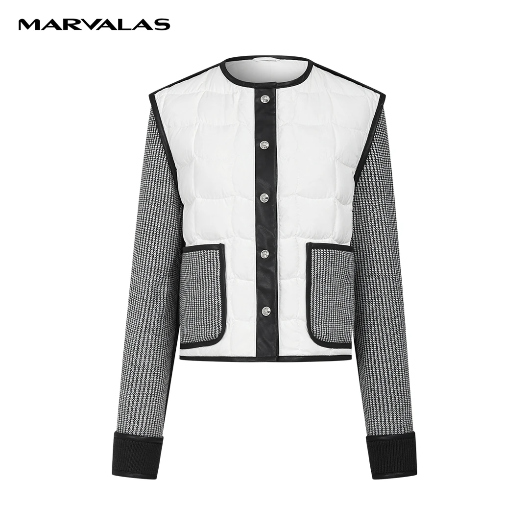 【粉丝专属】M427307117曼德诗短款羽绒服2023秋季针织拼接外套