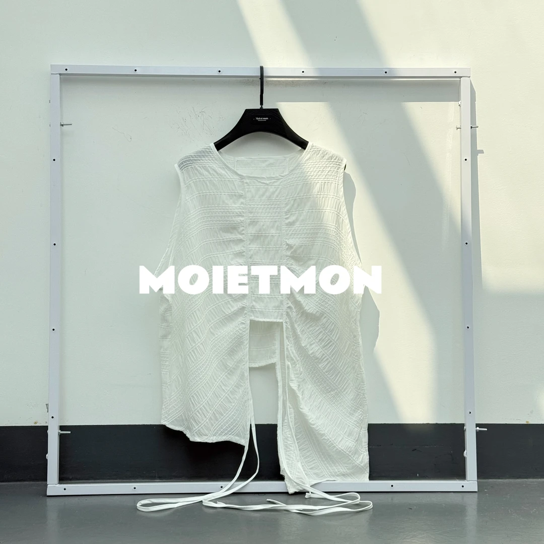 【Moi et mon】春季新款小众不规则飘带马甲百搭时尚纯色飘带马甲