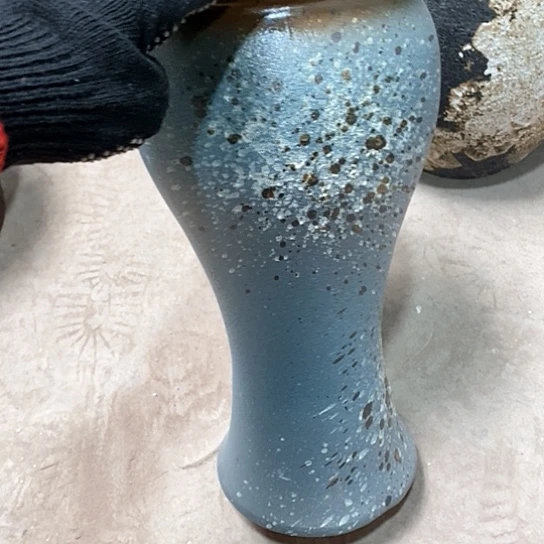 紫砂花盆口17高度41蓝泼墨瑕疵