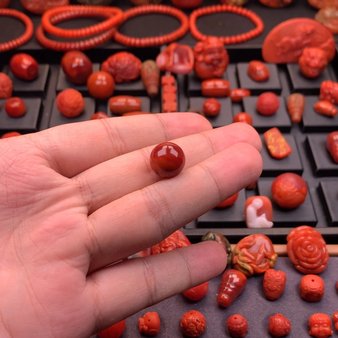 *****南红玛瑙未镶嵌南红川料原矿圆珠单珠13mm