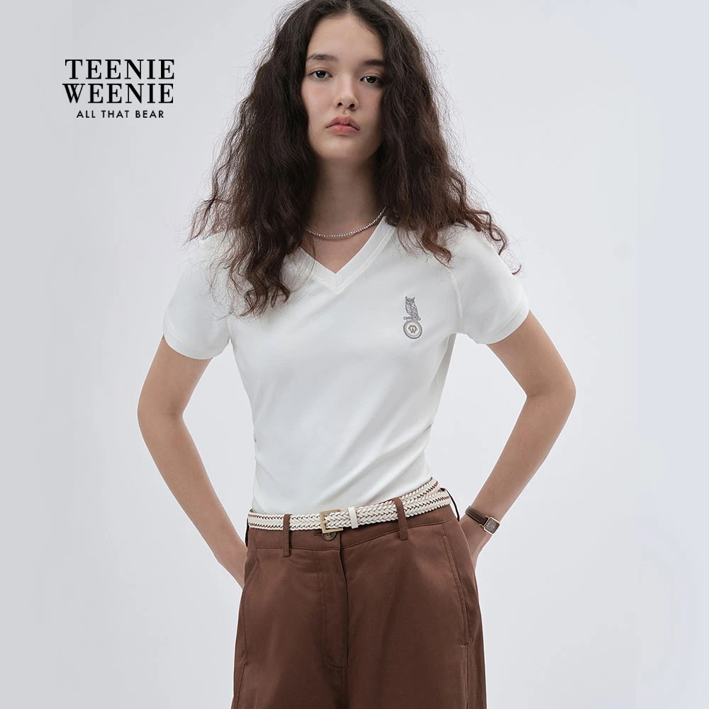 TeenieWeenie小熊女装短袖25夏新款休闲活力V领T恤TTRA257707W