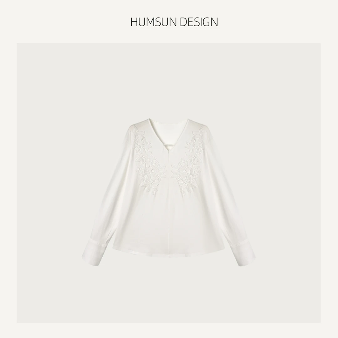 HUMSUN/禾木笙「花雾秘语」定织超柔立体层次浮雕刺绣廓形T恤 5B415