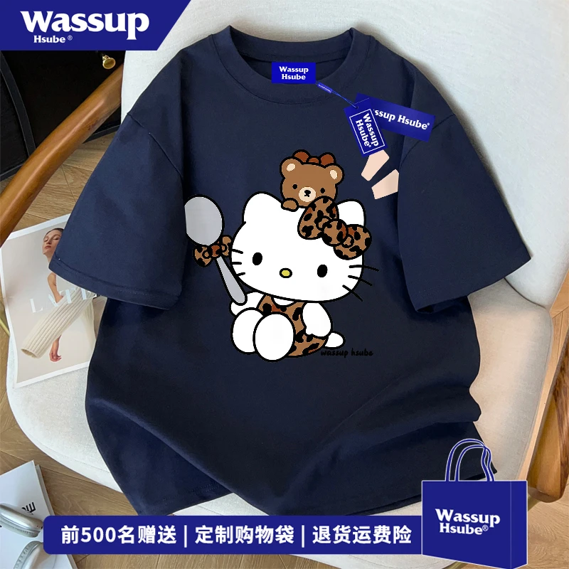 WASSUP HSUBE可爱风HelloKitty短袖T恤男女夏季卡通印花百搭上衣