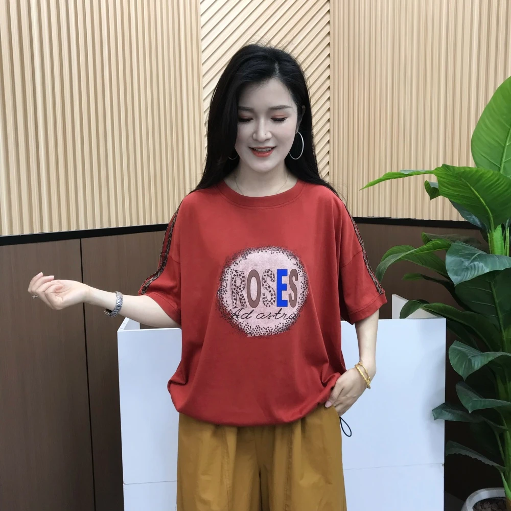 休闲圆领字母印花短袖T恤2025夏宽松文艺小众短袖上衣复古半袖潮