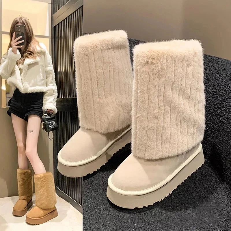 冰岛恋人厚底雪地靴女款2024秋季新款真皮加绒保暖毛毛靴子