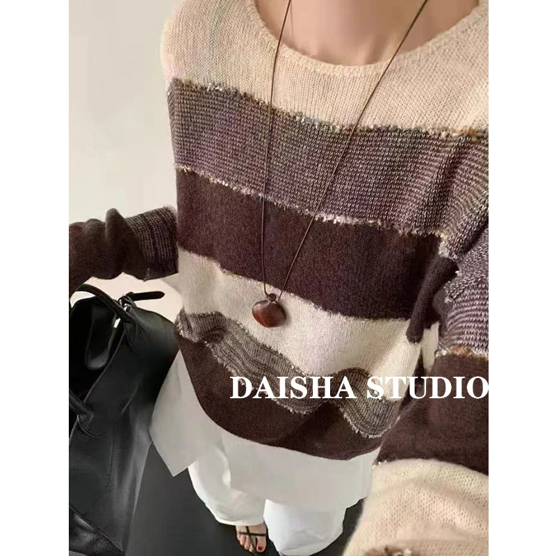 【摩卡奶泡】早秋软糯慵懒套头长袖针织衫女宽松显瘦百搭打底毛衣潮