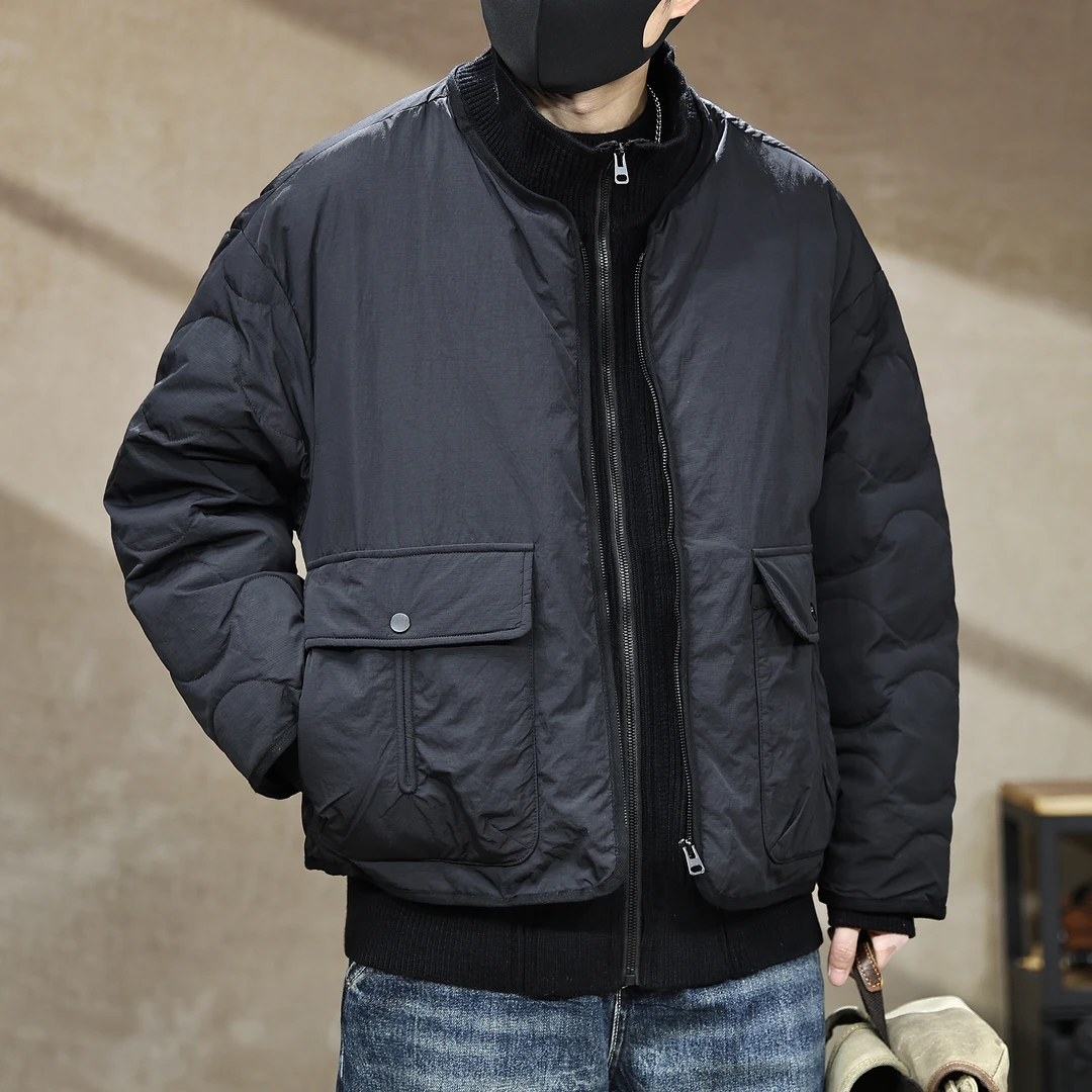 新国标90白鸭绒假两件印花立领羽绒服男冬季新款保暖休闲情侣外套