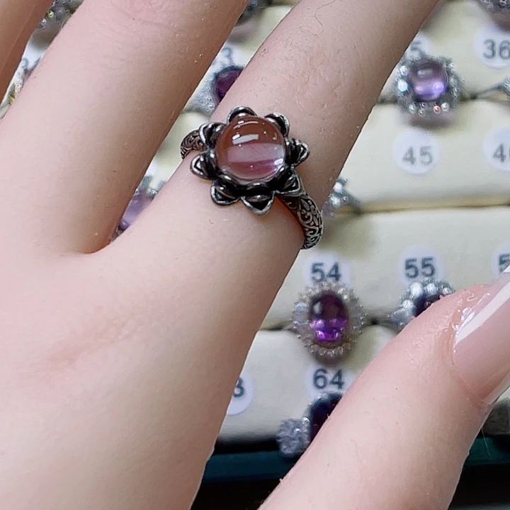 紫晶紫水晶戒指银S925镶嵌只**想