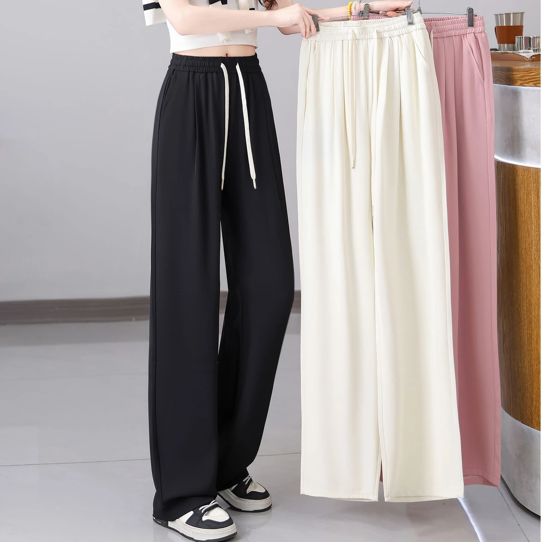 【Q】886抽绳松紧腰春夏装新款胖mm大码百搭阔腿裤长裤西装裤