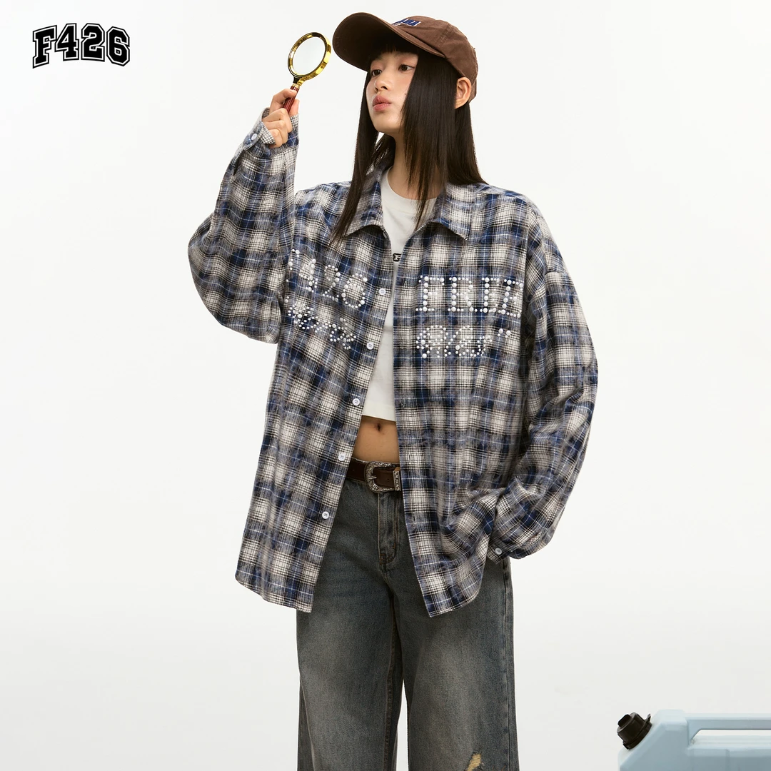 F426国潮秋季新款仿珍珠字体斑驳衬衫7199 XH