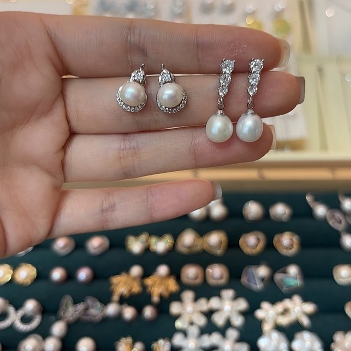 银S925镶嵌淡水珍珠耳饰