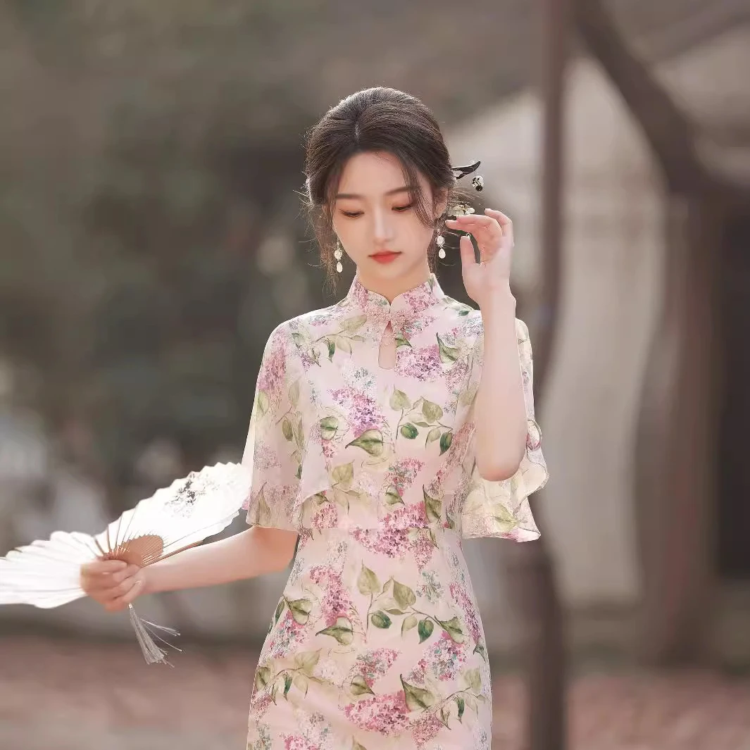 长款修身旗袍旗袍优雅连衣裙2024中国风日常新款少女旗袍改良