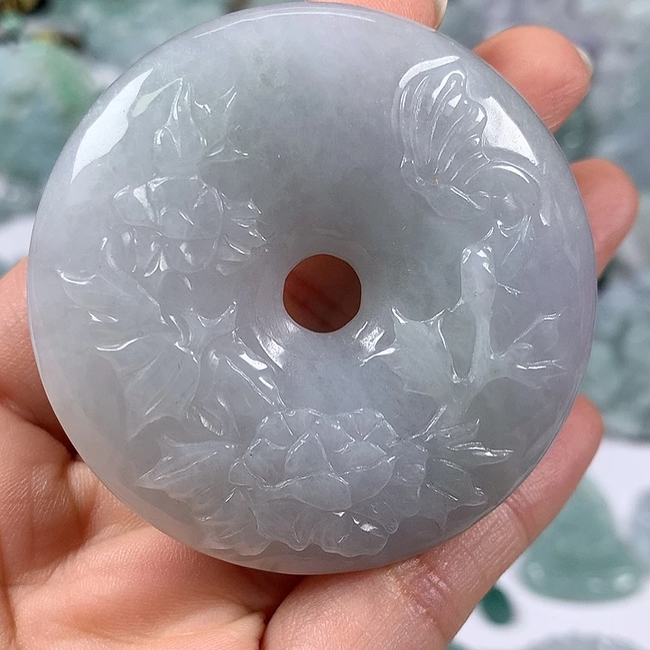 翡翠未镶嵌颈饰花开富贵平安扣两面工艺