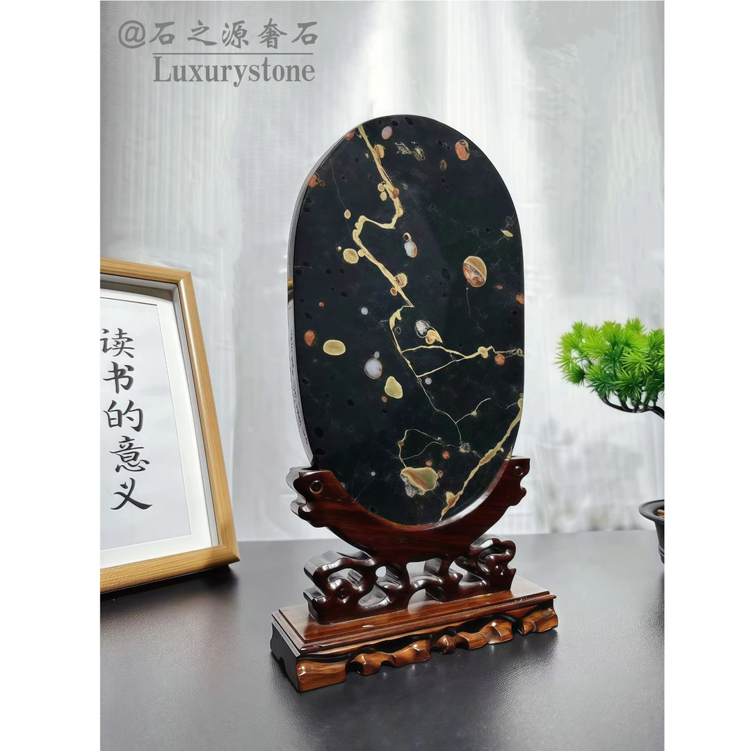 【梅花韵石】奢石摆件简约家用创意个性中式客厅圆形轻奢书房摆设