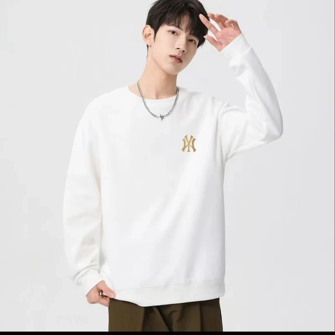 万针刺绣圆领加绒加厚卫衣长袖秋冬男女百搭运动情侣