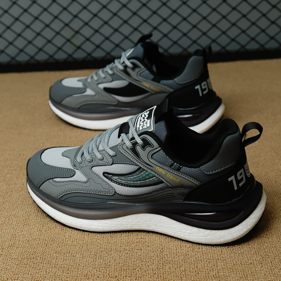 男士透气增高跑鞋2025新款早秋网面透气轻便软时尚底休闲运动鞋