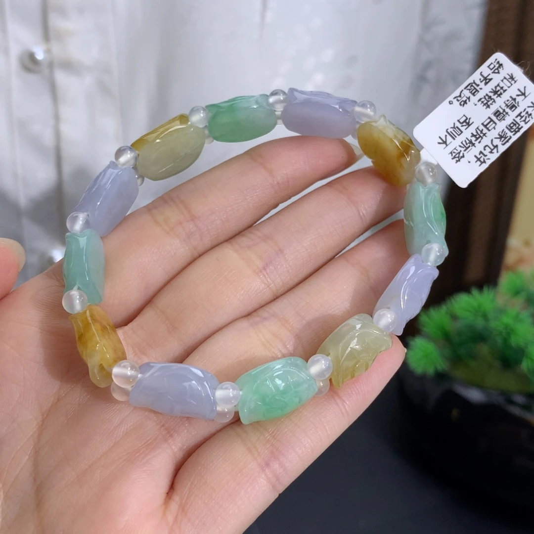 翡翠未镶嵌手串卡11×6冰胶多宝富甲天下