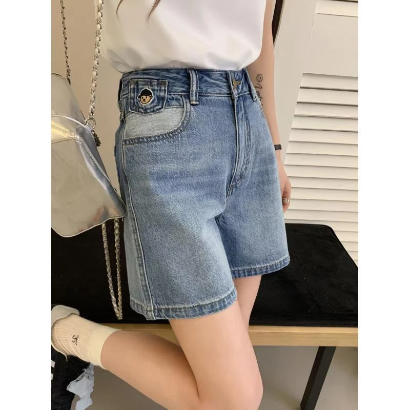 小雅姐姐  减龄重工刺绣小熊百搭休闲牛仔短裤IT72