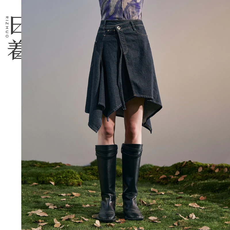 日着侠江湖蓝牛仔半身裙2025年不规则小个子a字短裙子女RD3251Q0