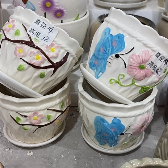 多肉绿植陶瓷花盆9.9包邮，有孔