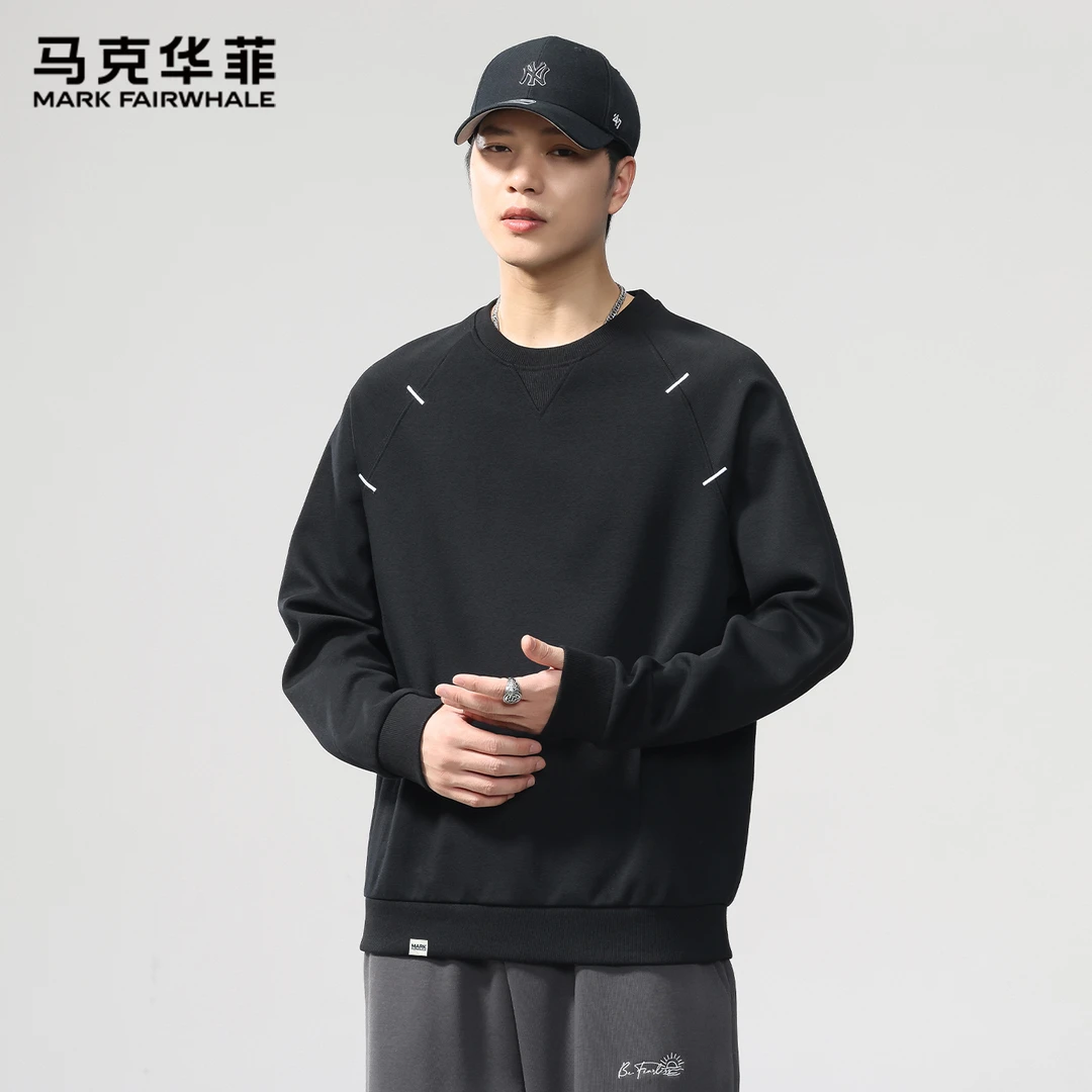 马克华菲春秋款男士落肩长袖圆领重磅卫衣休闲宽松纯色百搭上衣