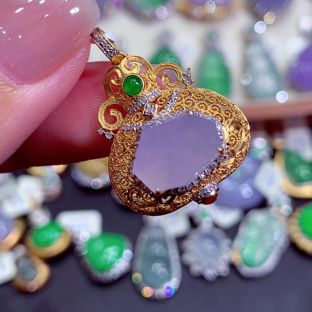 翡翠18K金镶嵌吊坠(不含链)