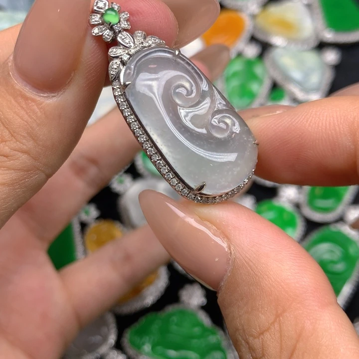 翡翠18K金镶嵌吊坠(不含链)