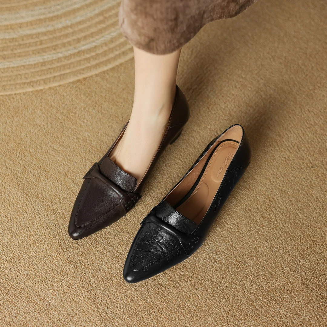 半坊手工女鞋|34-39码|4.5cm|25年新款复古粗跟中跟尖头真皮单鞋