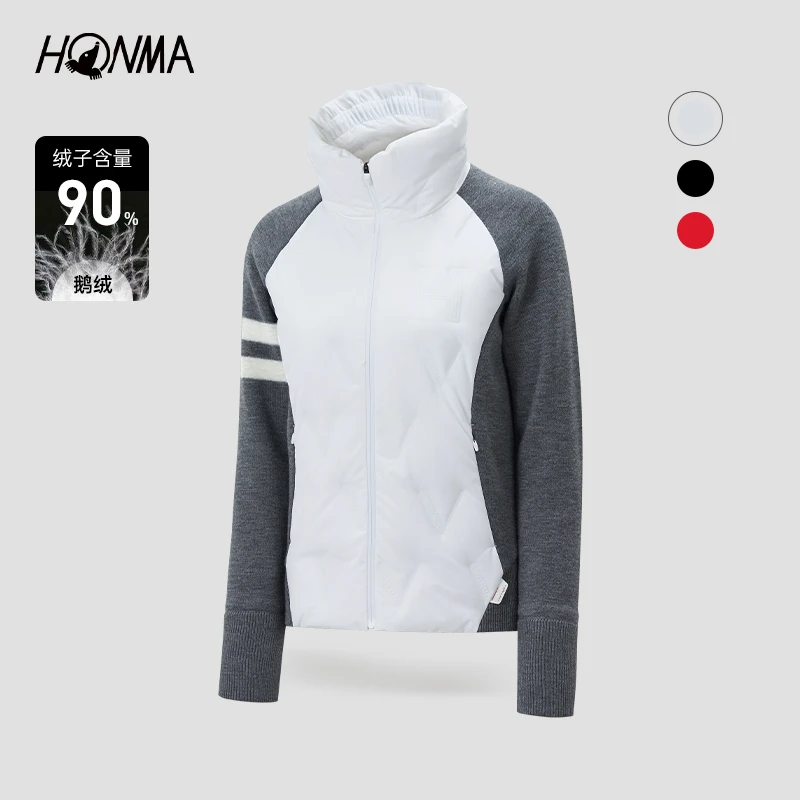 【专业高尔夫】经典女士HONMA衫羽绒防寒立领撞色运动HWKQ121R610
