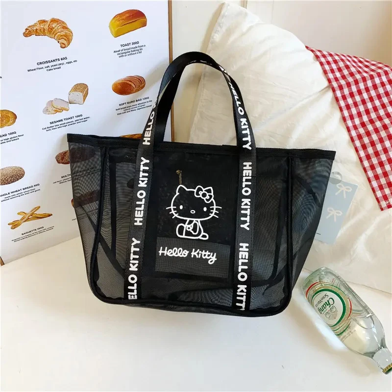 韩系kitty网纱透明镂空手提化妆包2025新大容量洗漱包上班通勤包