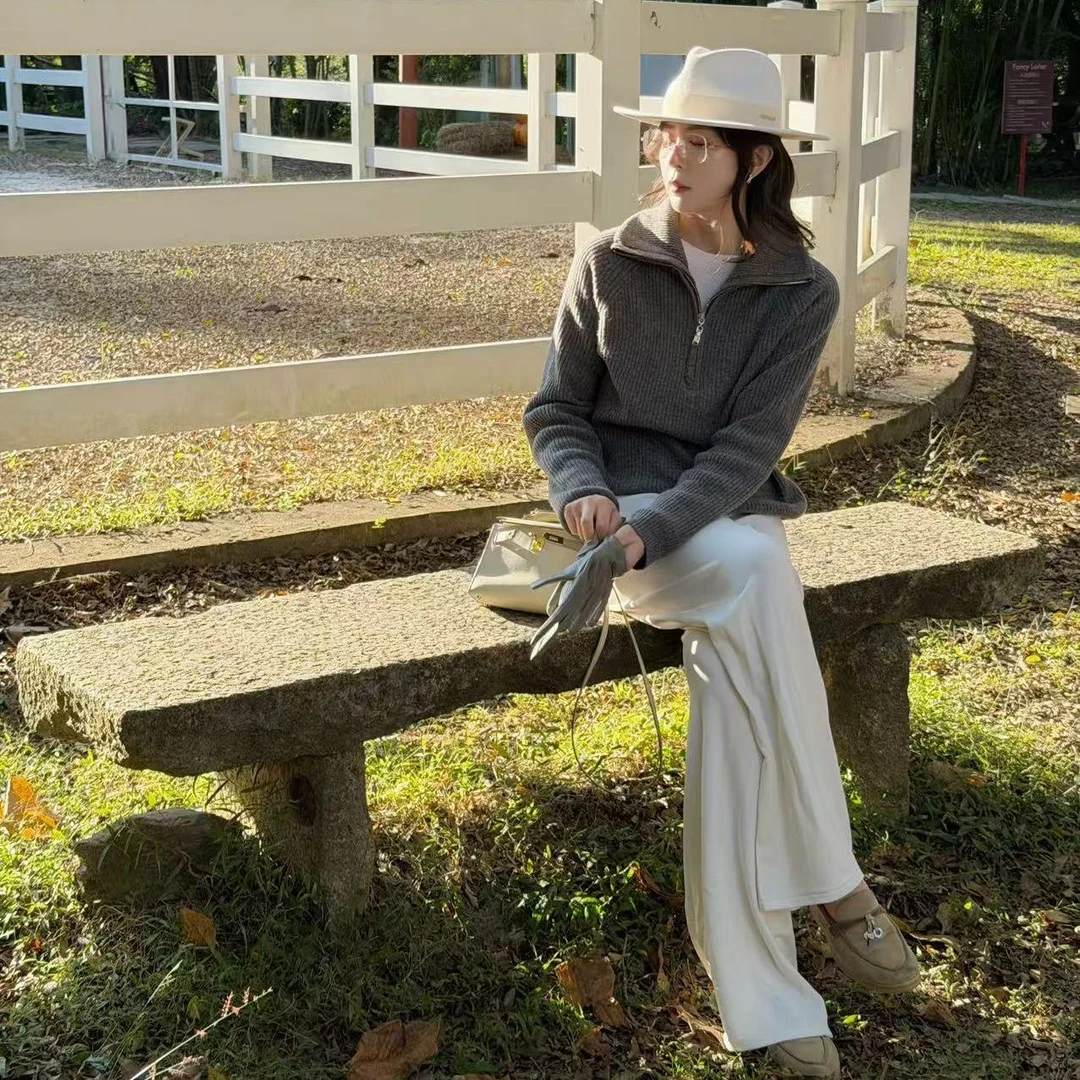 一片式松紧腰铜氨羊毛休闲裤秋冬女长裤肌肤空气裤露思同款00212