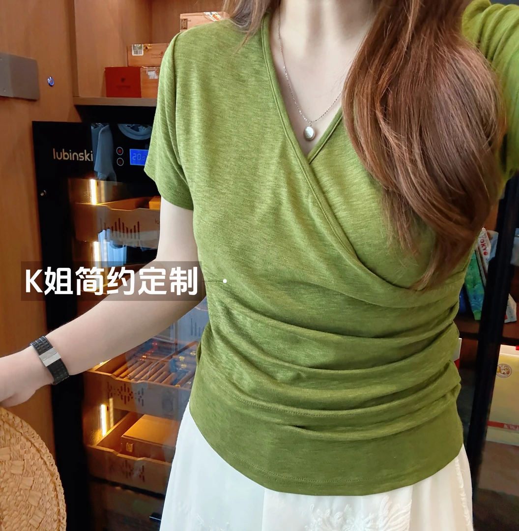 GTNER“KK定制”设计感小众不规则上衣夏季薄款竹节棉短袖T恤D1967