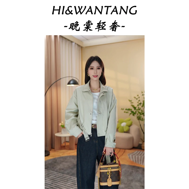 复古摩登立领外套女装2025新款秋季宽松显瘦下摆收口夹克2508