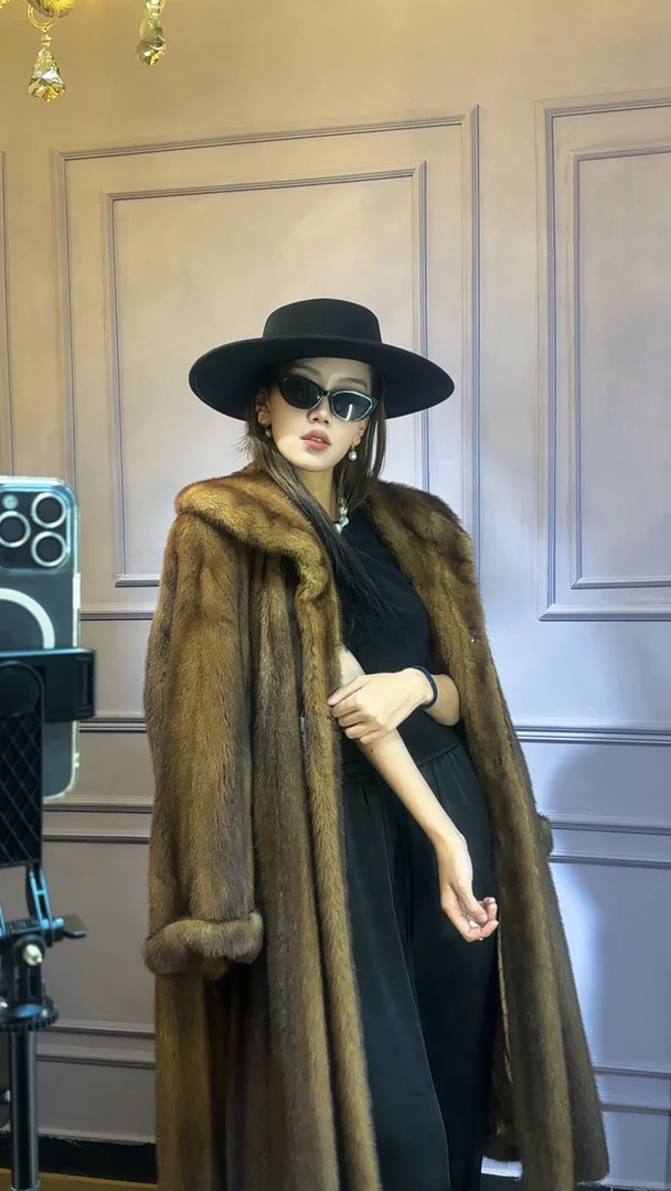 Fedi长款自然棕色貂皮大衣【NO退NO换，直播专用】