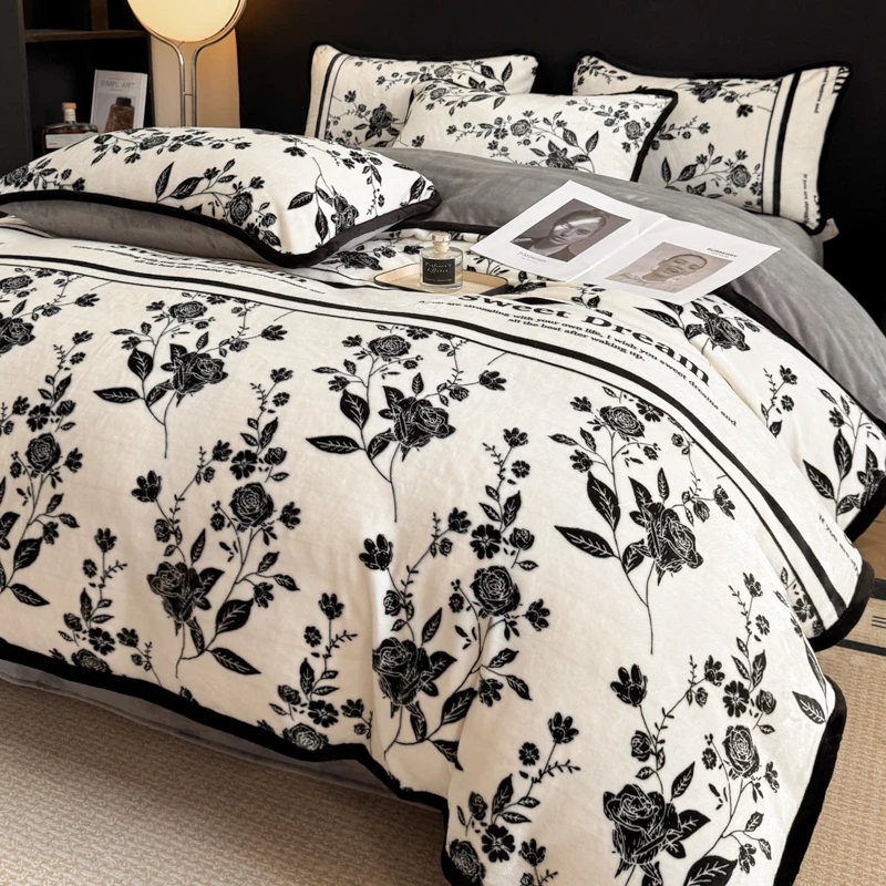 冬季保暖加厚牛奶绒四件套双面绒加厚四件套加绒被罩抗静电不掉毛