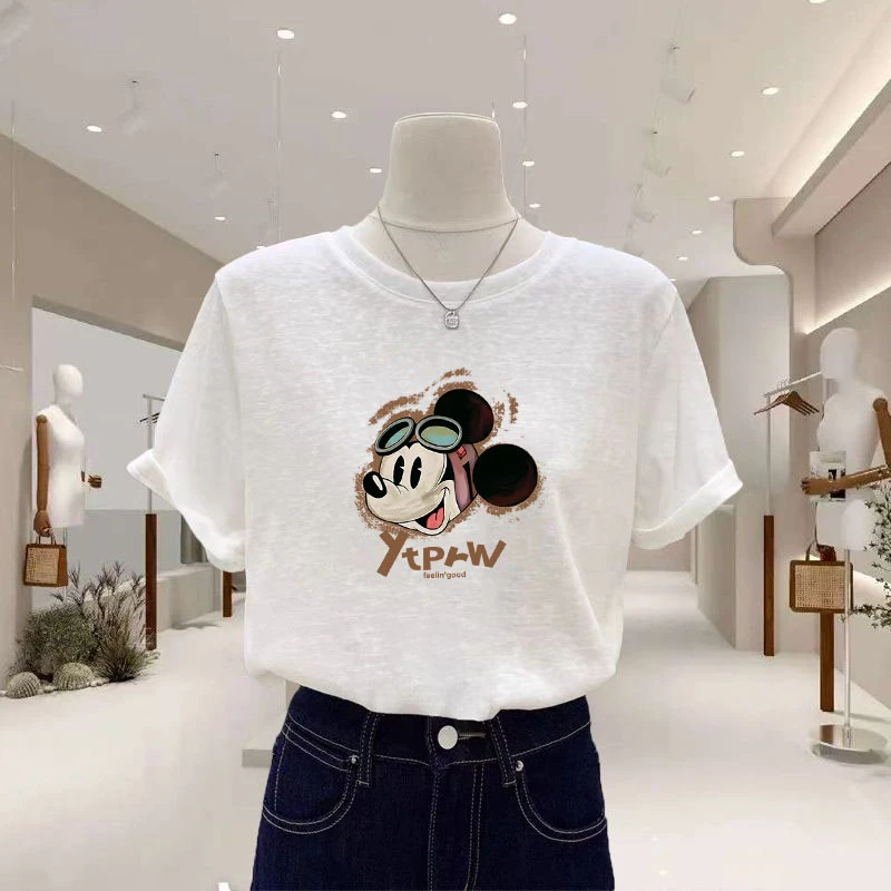 雪花棉印花别致短袖T恤女士设计感2025夏季薄款百搭白色显瘦上衣