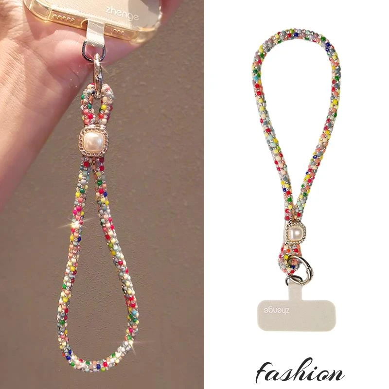 手机挂绳短款手腕多彩镶水钻挂链小香风女神闪钻吊坠户外壳结实潮