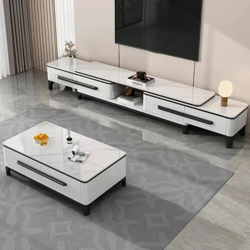 轻奢岩板茶几电视柜现代简约客厅伸缩电视柜组合家用长方形储物柜