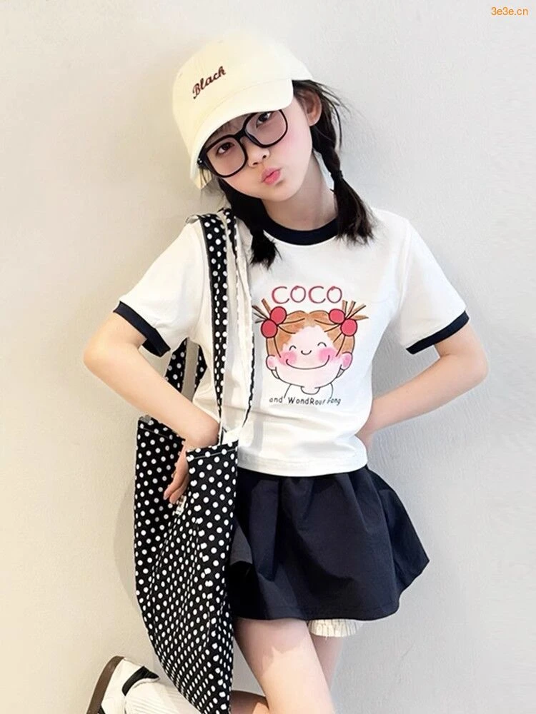 女童短袖t恤夏装2025新款儿童洋气半袖上衣大童女孩网红短款体恤