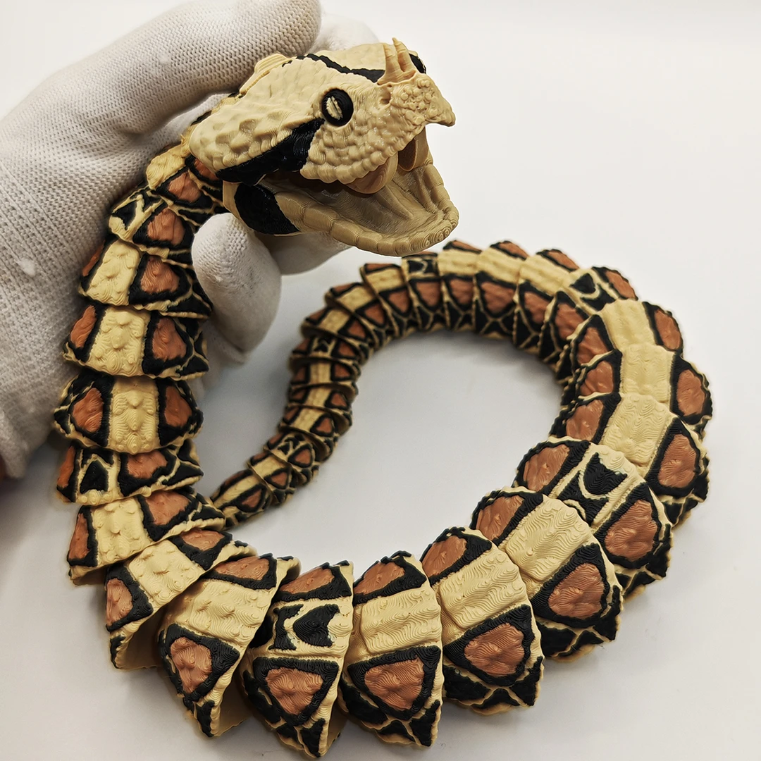 加蓬蝰蛇3D打印蟒蛇50厘米玩偶带牙齿灵活可动爆款手办玩具