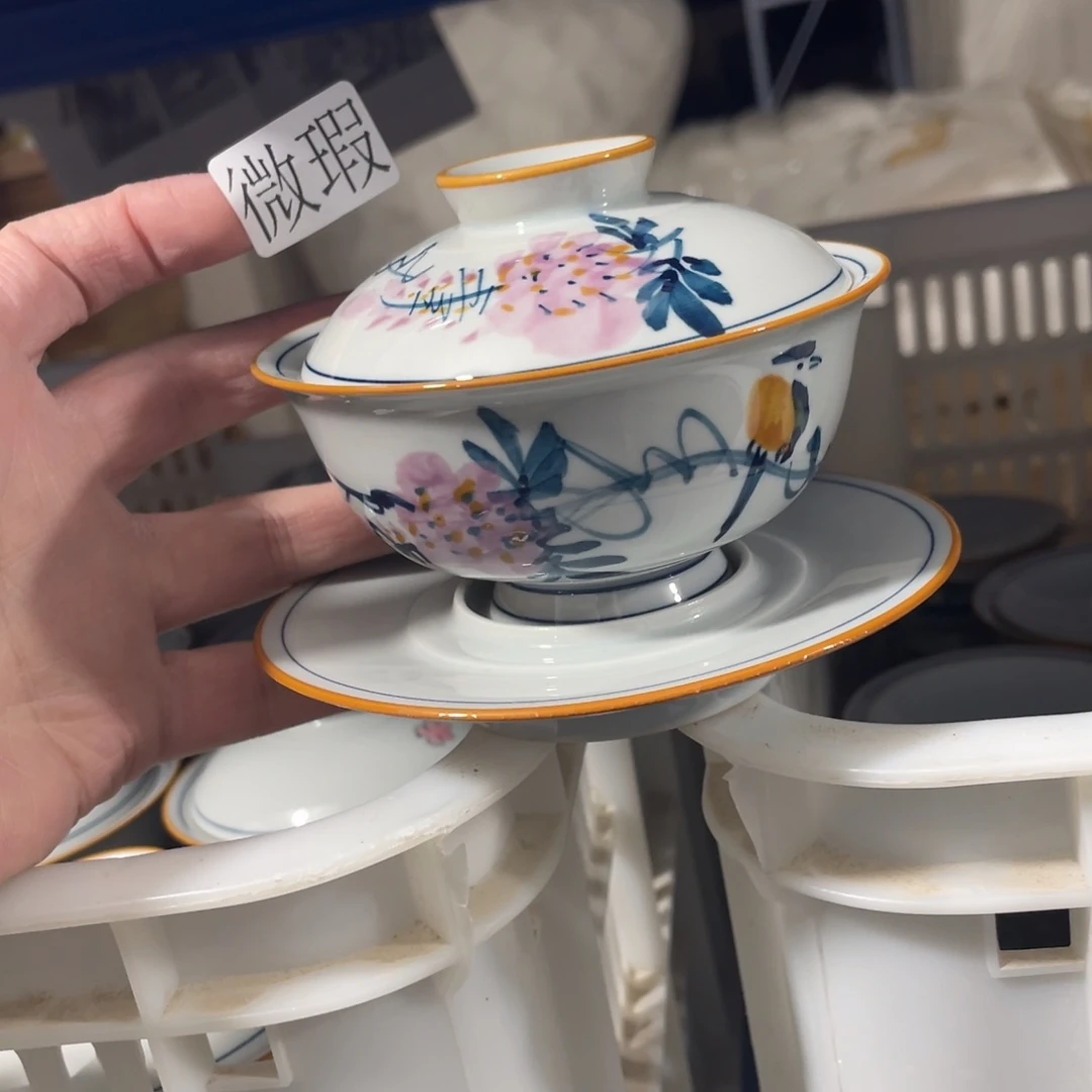 釉下手绘茶具微瑕