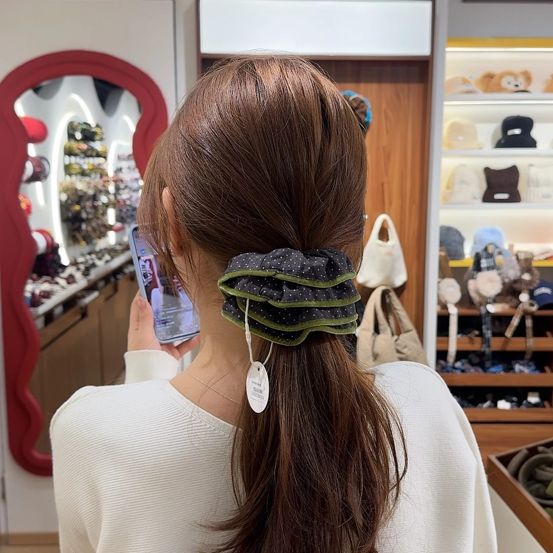 布艺非金属新款波点绿色边边发圈